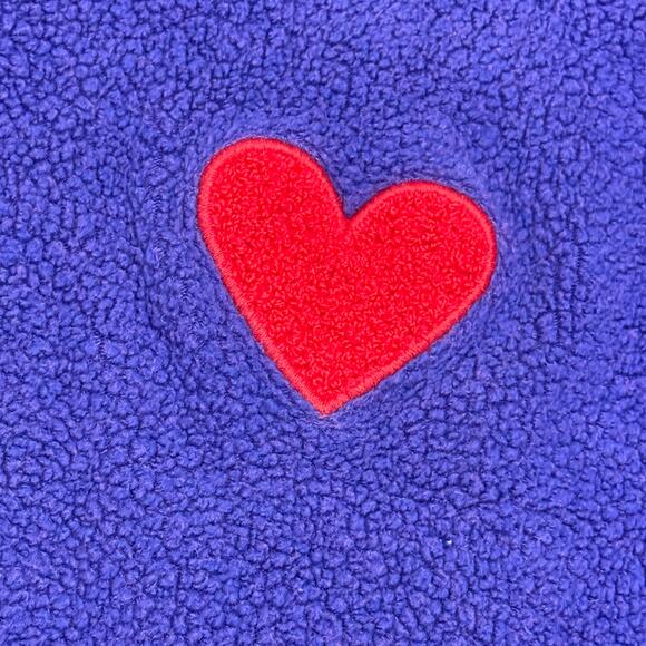 Sundry 1 S Heart Faux Sherpa Sweatshirt Blue Embroidered Pullover Soft TeddyBear - Picture 6 of 10